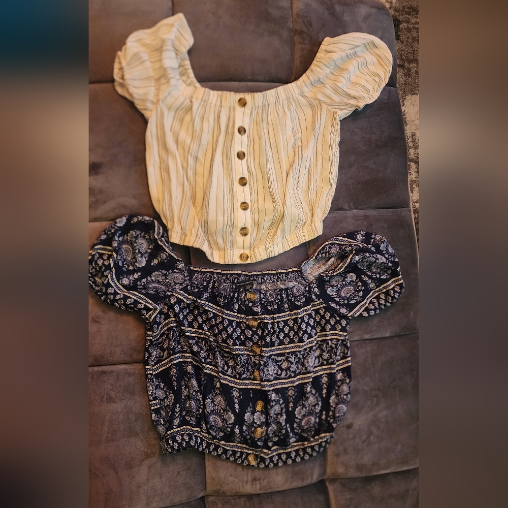 Two American Eagle Outfitters off the shoulder crop tops. Size medium.